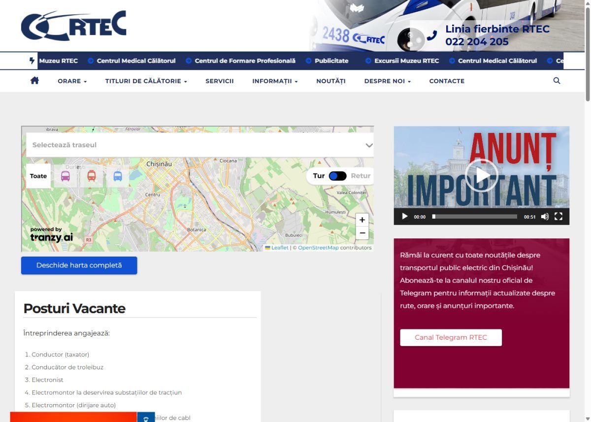 Captură de ecran de pe site-ul live RTEC (rtec.md) — proiect realizat de elvo